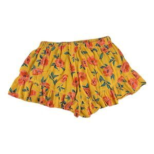 Billabong Sun Skipper Shorts Yellow Pink Floral Ruffle Pockets High Waisted Sz L